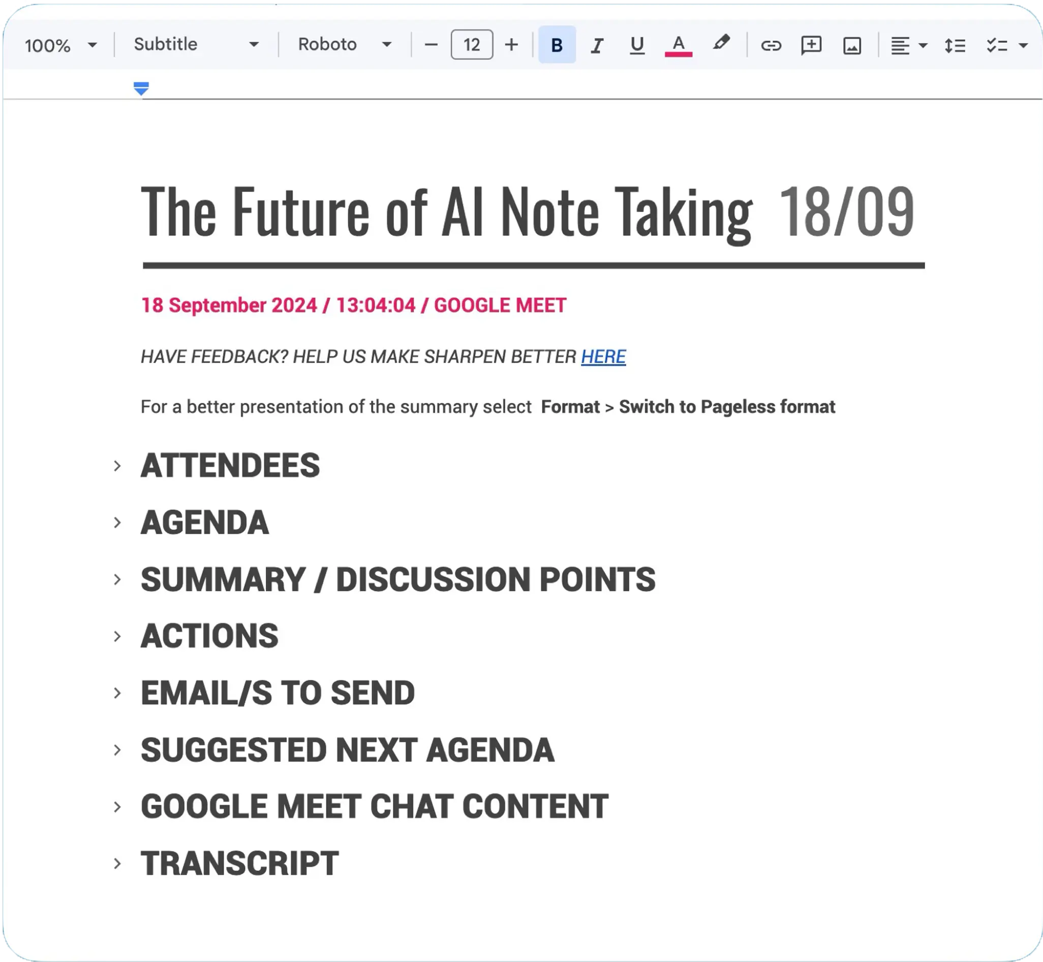 AI Meeting Summaries for Google Meet - Summary Feature